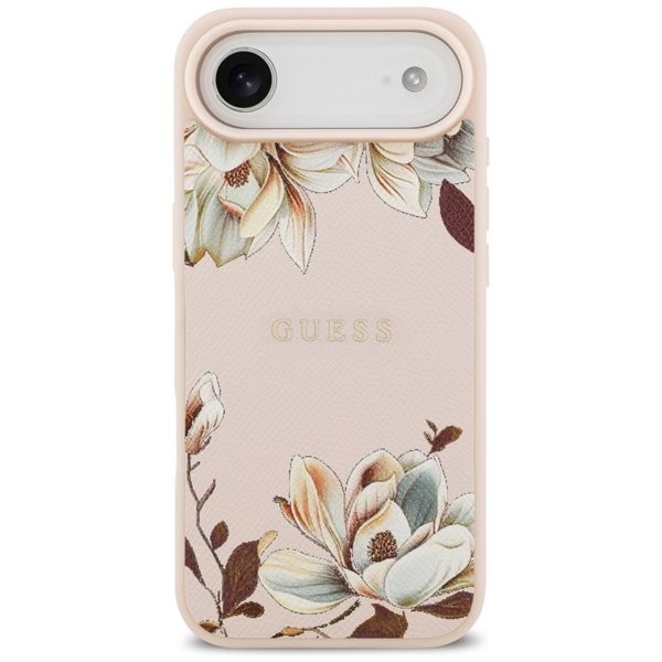 Guess Case Magsafe Grained PU Case With Printed Flower Pattern For iPhone 17 Air Pink