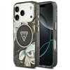 Guess Case Magsafe IML Case Glitter Flowers And Triangle With Metal Camera Frame And Buttons For iPhone 17 Pro Max Black