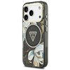 Guess Case Magsafe IML Case Glitter Flowers And Triangle With Metal Camera Frame And Buttons For iPhone 17 Pro Max Black