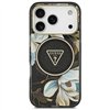 Guess Case Magsafe IML Case Glitter Flowers And Triangle With Metal Camera Frame And Buttons For iPhone 17 Pro Max Black