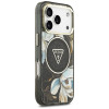 Guess Case Magsafe IML Case Glitter Flowers And Triangle With Metal Camera Frame And Buttons For iPhone 17 Pro Max Black