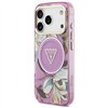 Guess Case Magsafe IML Case Glitter Flowers And Triangle With Metal Camera Frame And Buttons For iPhone 17 Pro Max PUrple