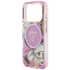 Guess Case Magsafe IML Case Glitter Flowers And Triangle With Metal Camera Frame And Buttons For iPhone 17 Pro Max PUrple