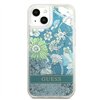 Guess Case Magsafe IML Case Glitter Flowers And Triangle With Metal Camera Frame And Buttons For iPhone 17 Pro Max PUrple