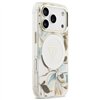Guess Case Magsafe IML Case Glitter Flowers And Triangle With Metal Camera Frame And Buttons For iPhone 17 Pro Max White