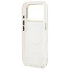 Guess Case Magsafe IML Case Glitter Flowers And Triangle With Metal Camera Frame And Buttons For iPhone 17 Pro Max White