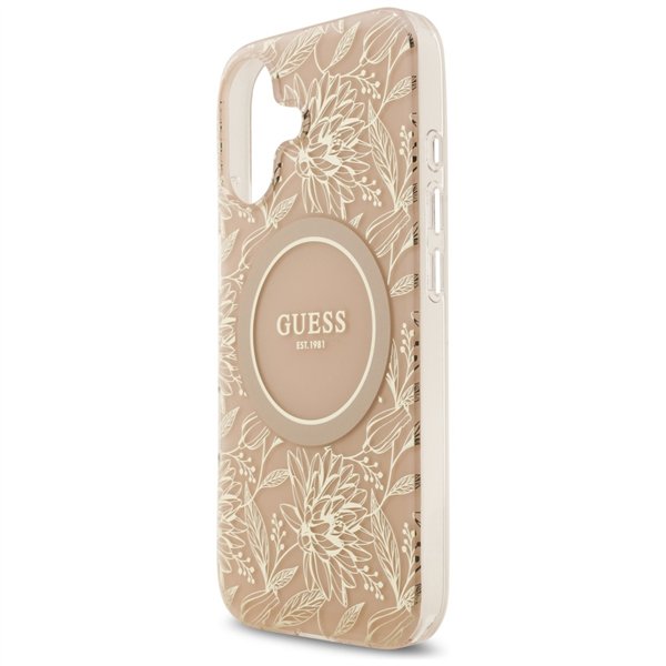 Guess Case Magsafe IML Case Flowers Electroplated Allover With Beads Strap For iPhone 17 Pink