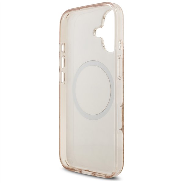 Guess Case Magsafe IML Case Flowers Electroplated Allover With Beads Strap For iPhone 17 Pink