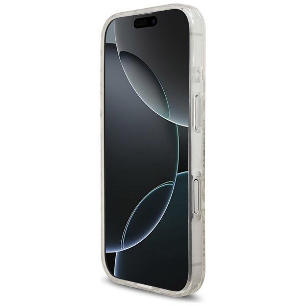 Guess Case Magsafe IML Case Flowers Electroplated Allover With Beads Strap For iPhone 17 White