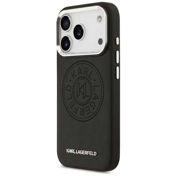 Karl Lagerfeld case Magsafe PU case with Karl round point logo metal camera buttons and logo for iPhone 17 Pro black