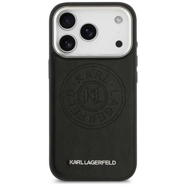 Karl Lagerfeld case Magsafe PU case with Karl round point logo metal camera buttons and logo for iPhone 17 Pro black