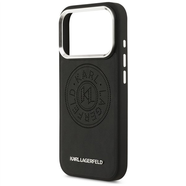 Karl Lagerfeld case Magsafe PU case with Karl round point logo metal camera buttons and logo for iPhone 17 Pro Max black