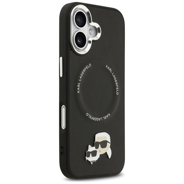 Karl Lagerfeld case Magsafe PU case with Karl&Choupette heads pins logo and metal camera buttons for iPhone 17 black