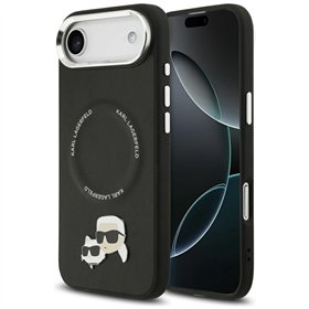 Karl Lagerfeld case Magsafe PU case with Karl&Choupette heads pins logo and metal camera buttons for iPhone 17 Air black