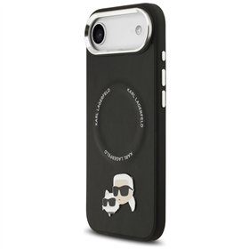 Karl Lagerfeld case Magsafe PU case with Karl&Choupette heads pins logo and metal camera buttons for iPhone 17 Air black