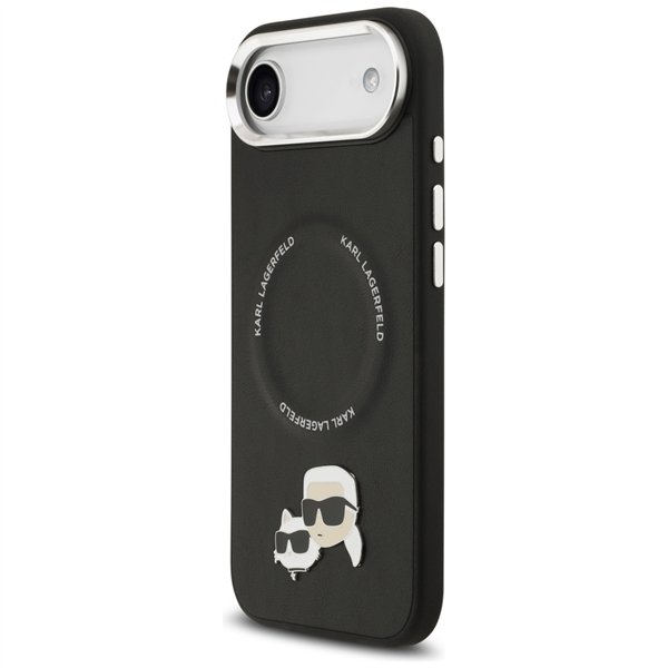 Karl Lagerfeld case Magsafe PU case with Karl&Choupette heads pins logo and metal camera buttons for iPhone 17 Air black