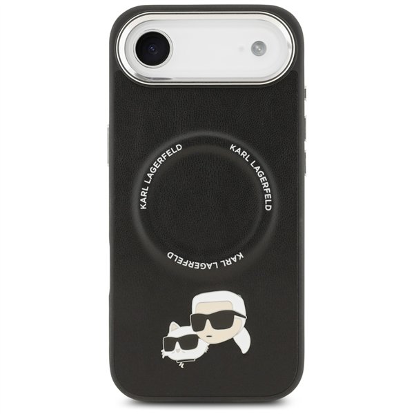 Karl Lagerfeld case Magsafe PU case with Karl&Choupette heads pins logo and metal camera buttons for iPhone 17 Air black
