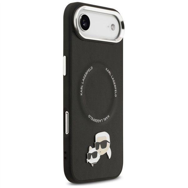 Karl Lagerfeld case Magsafe PU case with Karl&Choupette heads pins logo and metal camera buttons for iPhone 17 Air black