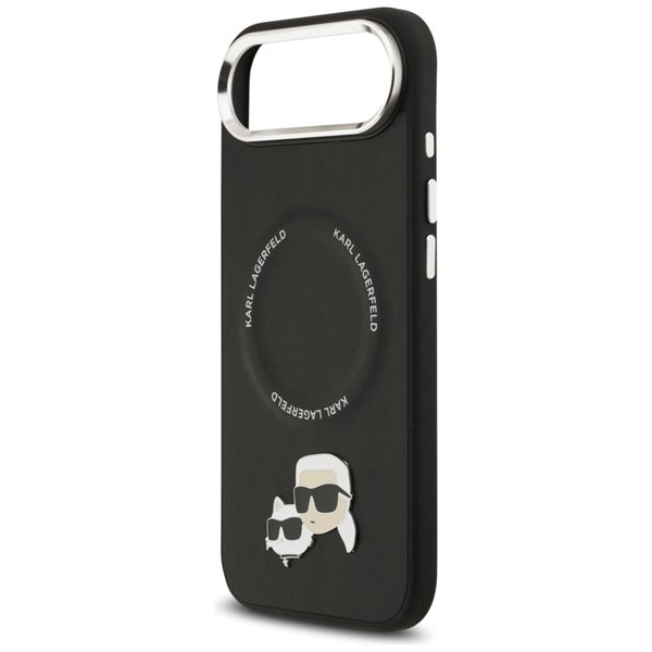 Karl Lagerfeld case Magsafe PU case with Karl&Choupette heads pins logo and metal camera buttons for iPhone 17 Air black
