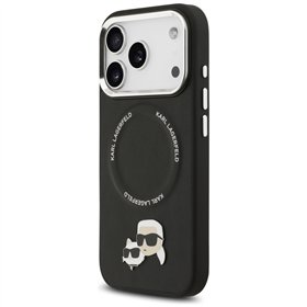 Karl Lagerfeld case Magsafe PU case with Karl&Choupette heads pins logo and metal camera buttons for iPhone 17 Pro black