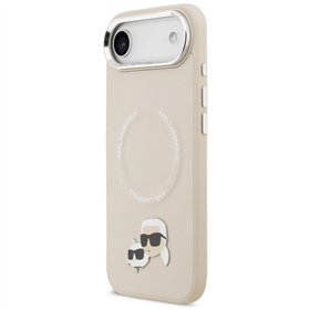 Karl Lagerfeld case Magsafe PU case with Karl&Choupette heads pins logo and metal camera buttons for iPhone 17 Air grey