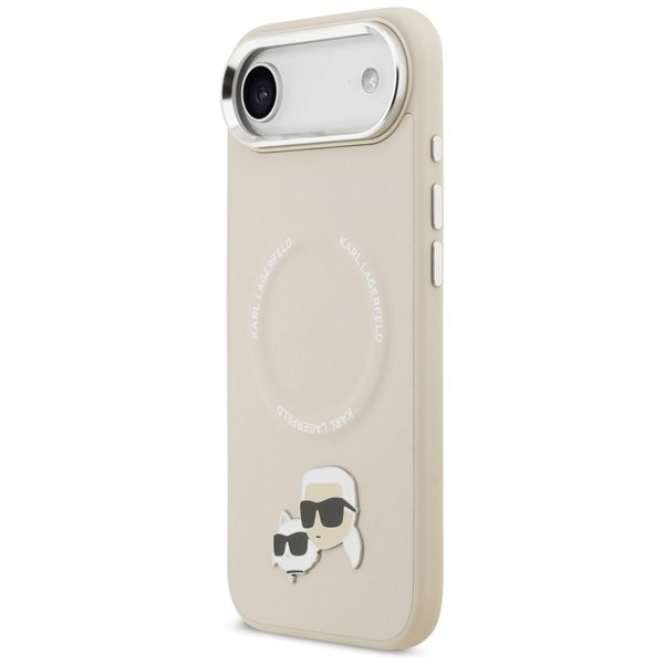 Karl Lagerfeld case Magsafe PU case with Karl&Choupette heads pins logo and metal camera buttons for iPhone 17 Air grey