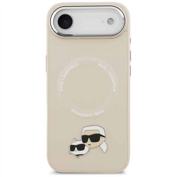 Karl Lagerfeld case Magsafe PU case with Karl&Choupette heads pins logo and metal camera buttons for iPhone 17 Air grey