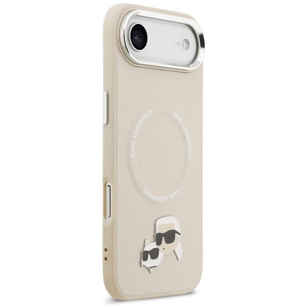 Karl Lagerfeld case Magsafe PU case with Karl&Choupette heads pins logo and metal camera buttons for iPhone 17 Air grey