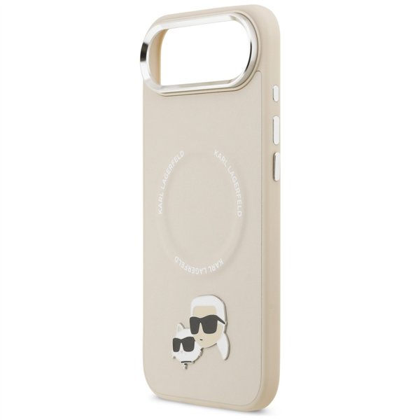 Karl Lagerfeld case Magsafe PU case with Karl&Choupette heads pins logo and metal camera buttons for iPhone 17 Air grey