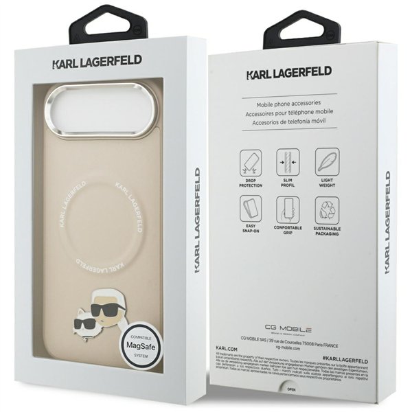 Karl Lagerfeld case Magsafe PU case with Karl&Choupette heads pins logo and metal camera buttons for iPhone 17 Air grey