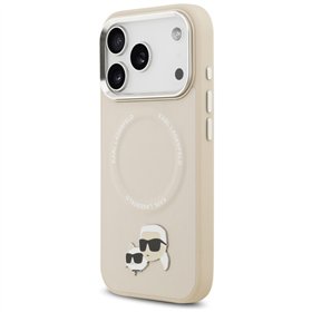 Karl Lagerfeld case Magsafe PU case with Karl&Choupette heads pins logo and metal camera buttons for iPhone 17 Pro Max grey