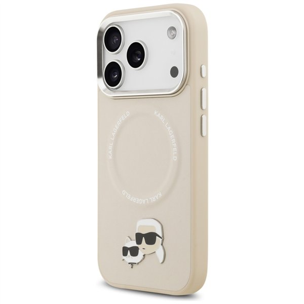 Karl Lagerfeld case Magsafe PU case with Karl&Choupette heads pins logo and metal camera buttons for iPhone 17 Pro Max grey