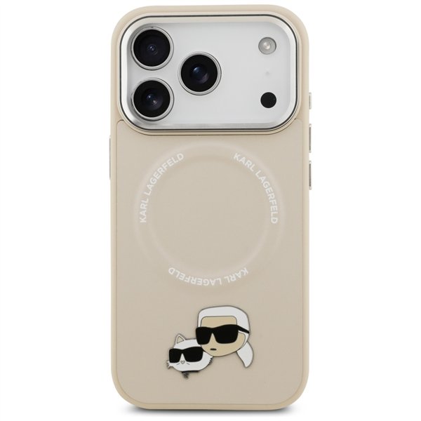 Karl Lagerfeld case Magsafe PU case with Karl&Choupette heads pins logo and metal camera buttons for iPhone 17 Pro Max grey