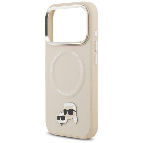 Karl Lagerfeld case Magsafe PU case with Karl&Choupette heads pins logo and metal camera buttons for iPhone 17 Pro Max grey