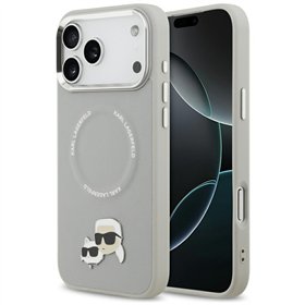 Karl Lagerfeld case Magsafe PU case with Karl&Choupette heads pins logo and metal camera buttons for iPhone 17 Pro pink