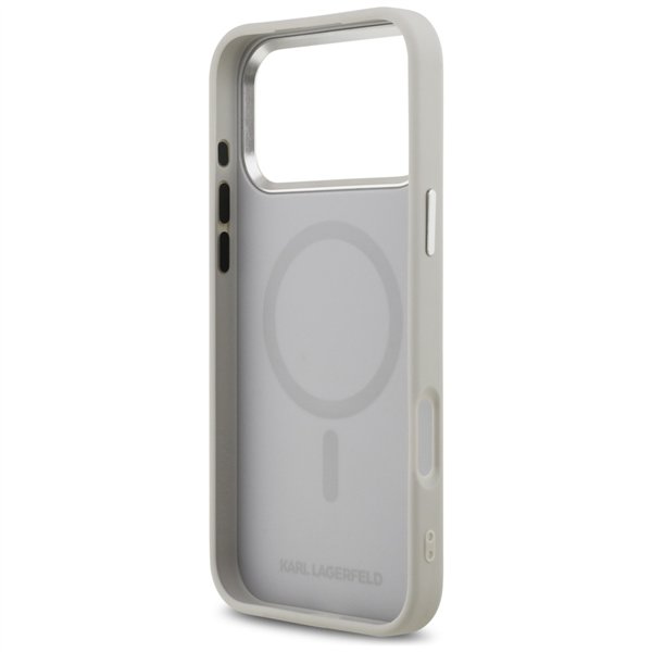 Karl Lagerfeld case Magsafe PU case with Karl&Choupette heads pins logo and metal camera buttons for iPhone 17 Pro pink