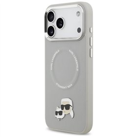 Karl Lagerfeld case Magsafe PU case with Karl&Choupette heads pins logo and metal camera buttons for iPhone 17 Pro Max pink