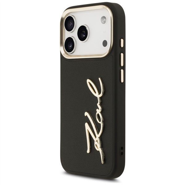 Karl Lagerfeld case PU leather case with Karl script logo and metal camera buttons for iPhone 17 Pro beige