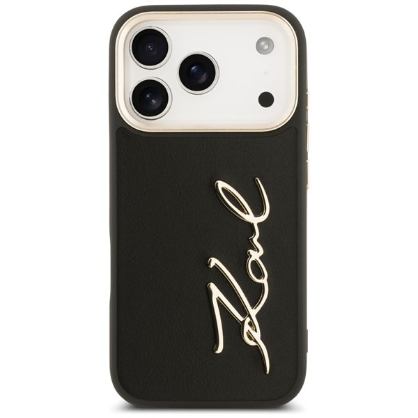 Karl Lagerfeld case PU leather case with Karl script logo and metal camera buttons for iPhone 17 Pro beige