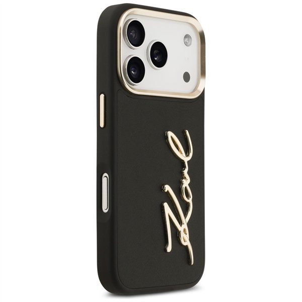 Karl Lagerfeld case PU leather case with Karl script logo and metal camera buttons for iPhone 17 Pro beige