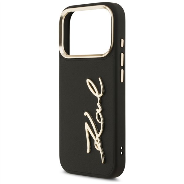 Karl Lagerfeld case PU leather case with Karl script logo and metal camera buttons for iPhone 17 Pro beige