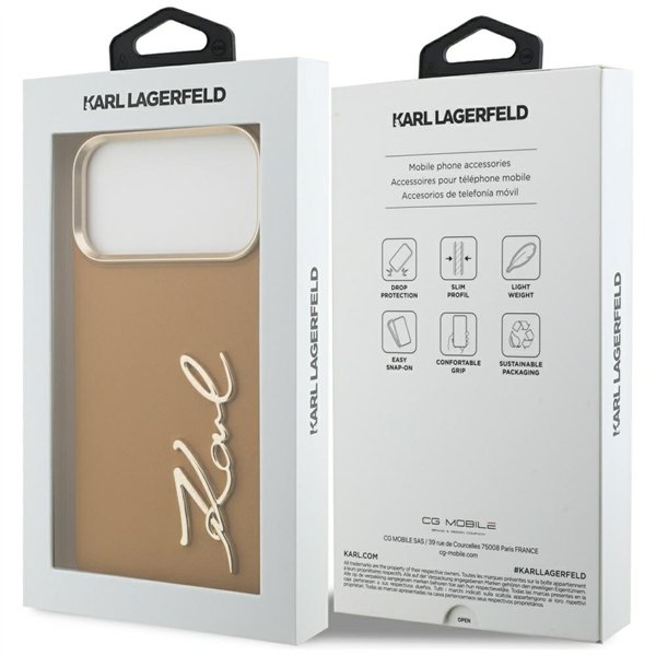 Karl Lagerfeld case PU leather case with Karl script logo and metal camera buttons for iPhone 17 Pro Max pink