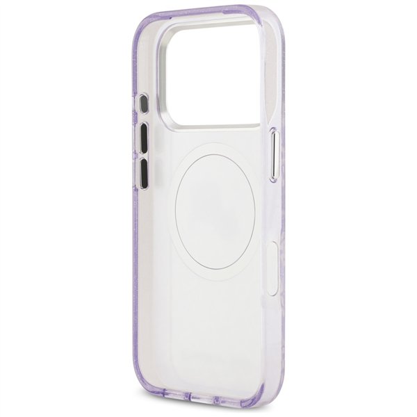 Karl Lagerfeld case Magsafe IML glitter case metal camera frame and buttons Karl and Choupette heads on KL repeated logo for iPh