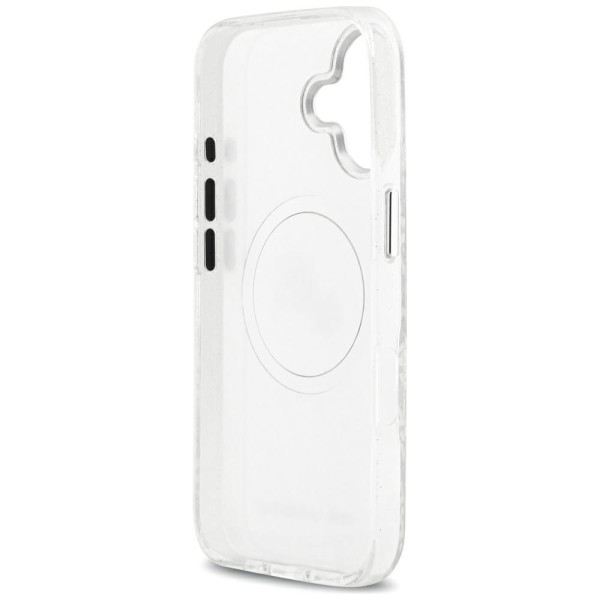 Karl Lagerfeld case Magsafe IML glitter case metal camera frame and buttons Karl and Choupette heads on KL repeated logo for iPh