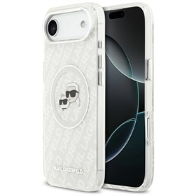 Karl Lagerfeld case Magsafe IML glitter case metal camera frame and buttons Karl and Choupette heads on KL repeated logo for iPh