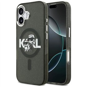 Karl Lagerfeld case Magsafe IML glitter case metal camera frame and buttons Karl and Choupette sketch logo for iPhone 17 transpa