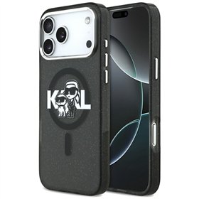Karl Lagerfeld case Magsafe IML glitter case metal camera frame and buttons Karl and Choupette sketch logo for iPhone 17 Pro Max