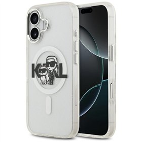 Karl Lagerfeld case Magsafe IML glitter case metal camera frame and buttons Karl and Choupette sketch logo for iPhone 17 black