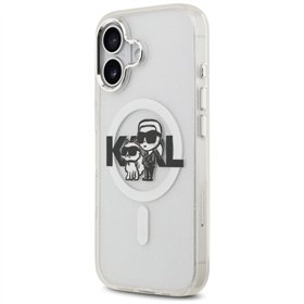 Karl Lagerfeld case Magsafe IML glitter case metal camera frame and buttons Karl and Choupette sketch logo for iPhone 17 black