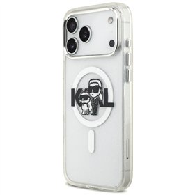 Karl Lagerfeld case Magsafe IML glitter case metal camera frame and buttons Karl and Choupette sketch logo for iPhone 17 Pro Max